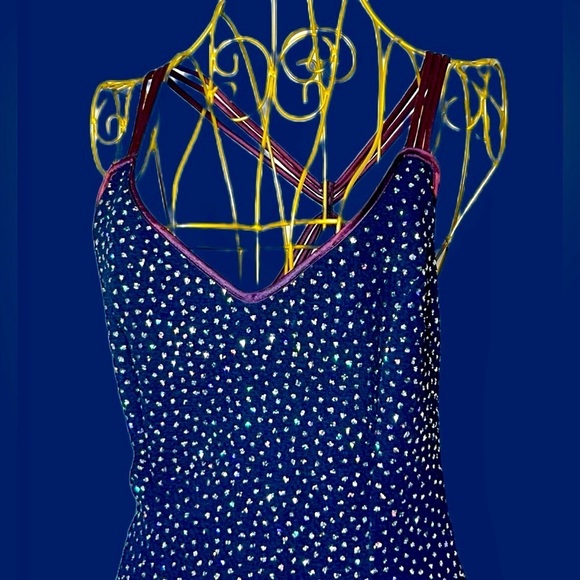 L.A. Glo Vintage Y2K Navy Long Gown, Colorful Sequins, 9/10 Juniors or S Women’s - Picture 12 of 16
